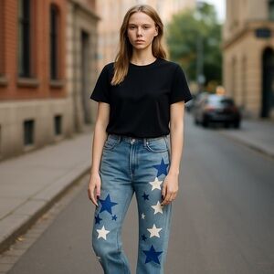 Wide leg baggy fit denim custom design